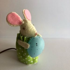 Felt Mouse Art Doll holding a Blue Egg Easter spring hand-sewn handmade